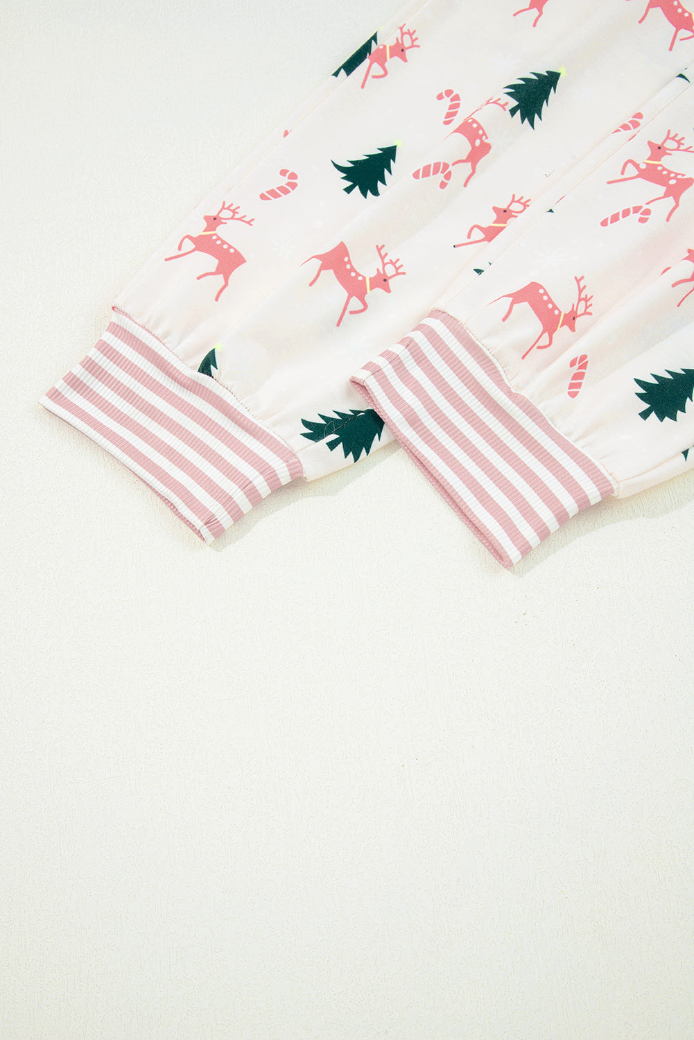 Green Bow Christmas Tree Print Contrast Striped Trim 2pcs Lounge Set