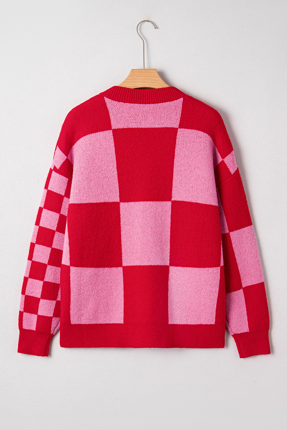 Fiery Red Colorblock Plaid Button Knit Cardigan