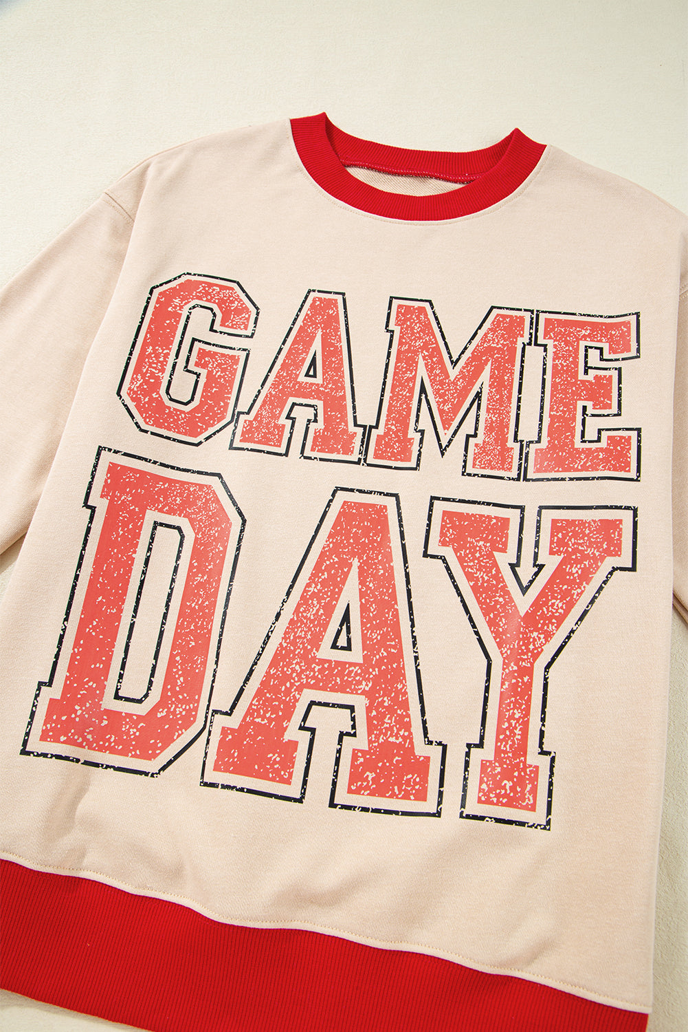 Oatmeal GAME DAY Letter Contrast Trim Baggy Sweatshirt