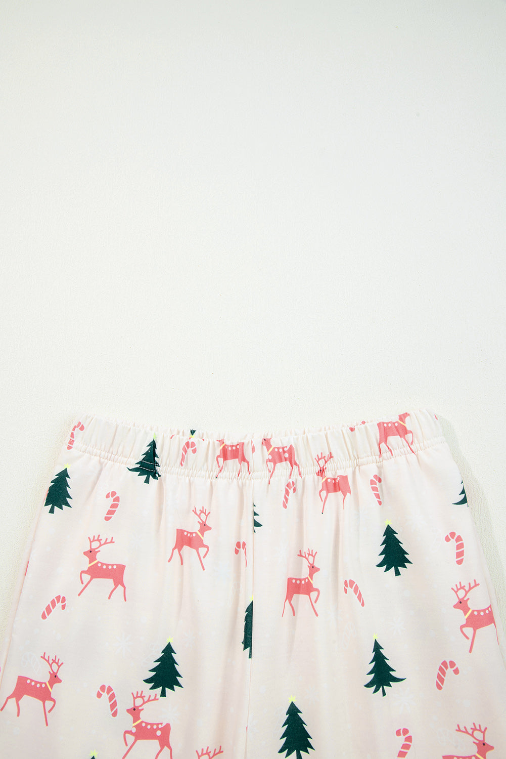 Green Bow Christmas Tree Print Contrast Striped Trim 2pcs Lounge Set