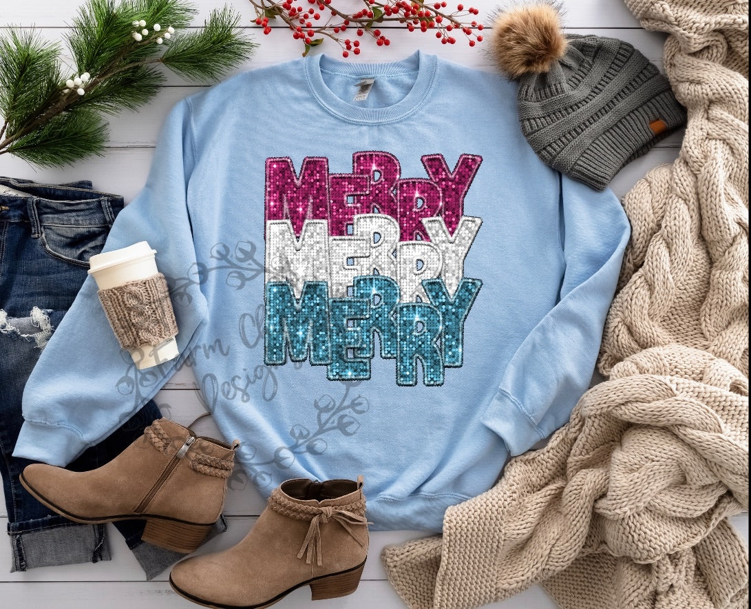 Stacked Merry Faux Sequin Embroidered