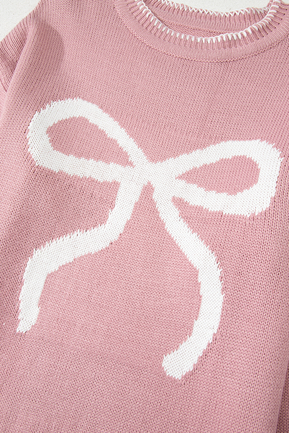 White Sweet Bow Long Sleeve Knit Sweater