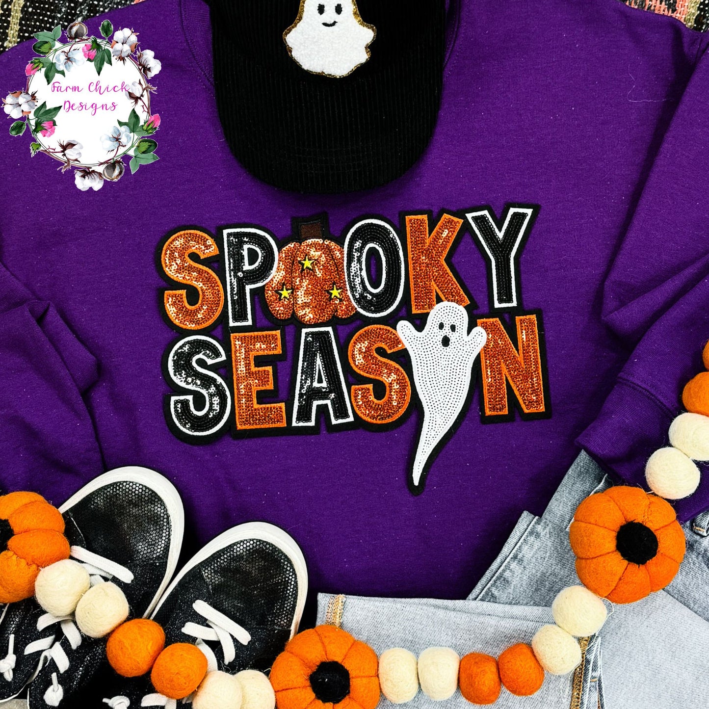SPOOKY SEASON SEQUIN PATCH SWEATSHIRT