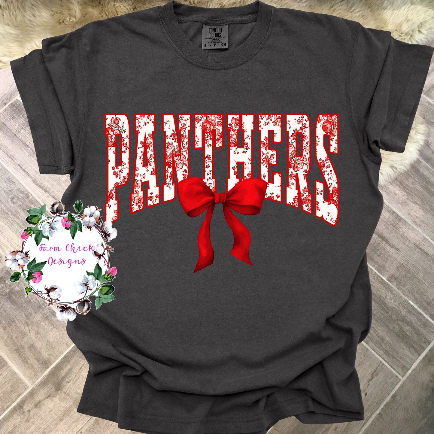 Panthers Red Floral Toil Tee