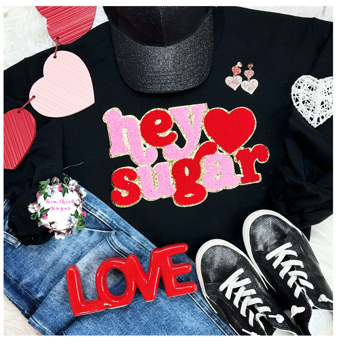HEY SUGAR CHENILLE PATCH CREWNECK SWEATSHIRT