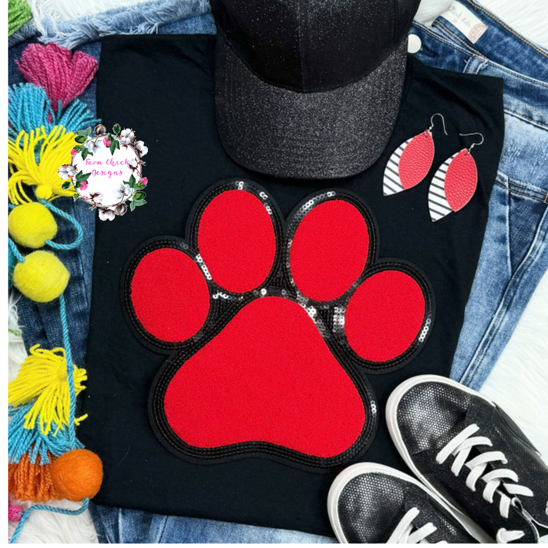 RED CHENILLE PAW PRINT