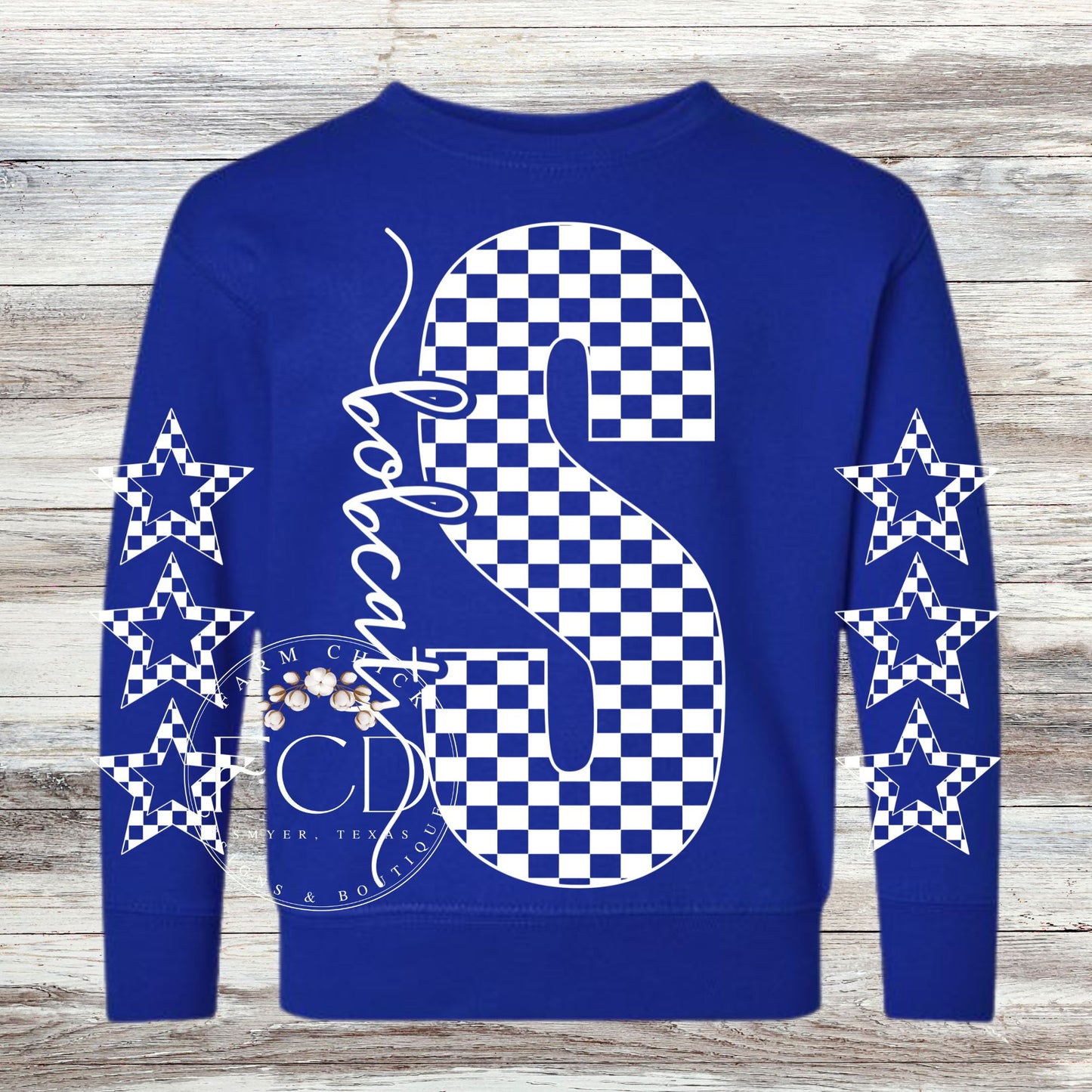 TODDLER AND YOUTH CHECKERED MASCOT SWEATSHIRT