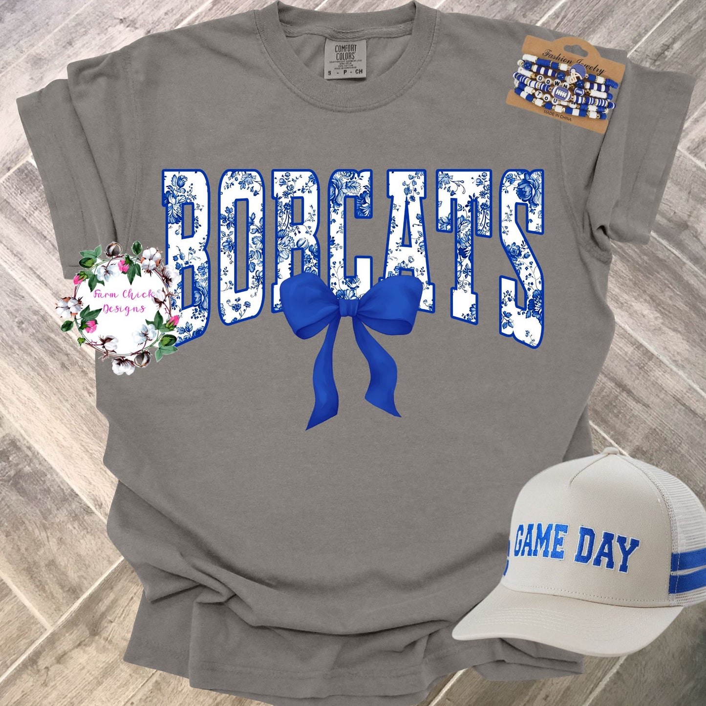 Bobcats Blue Floral Toil Comfort Colors Tee (YOUTH & ADULT)