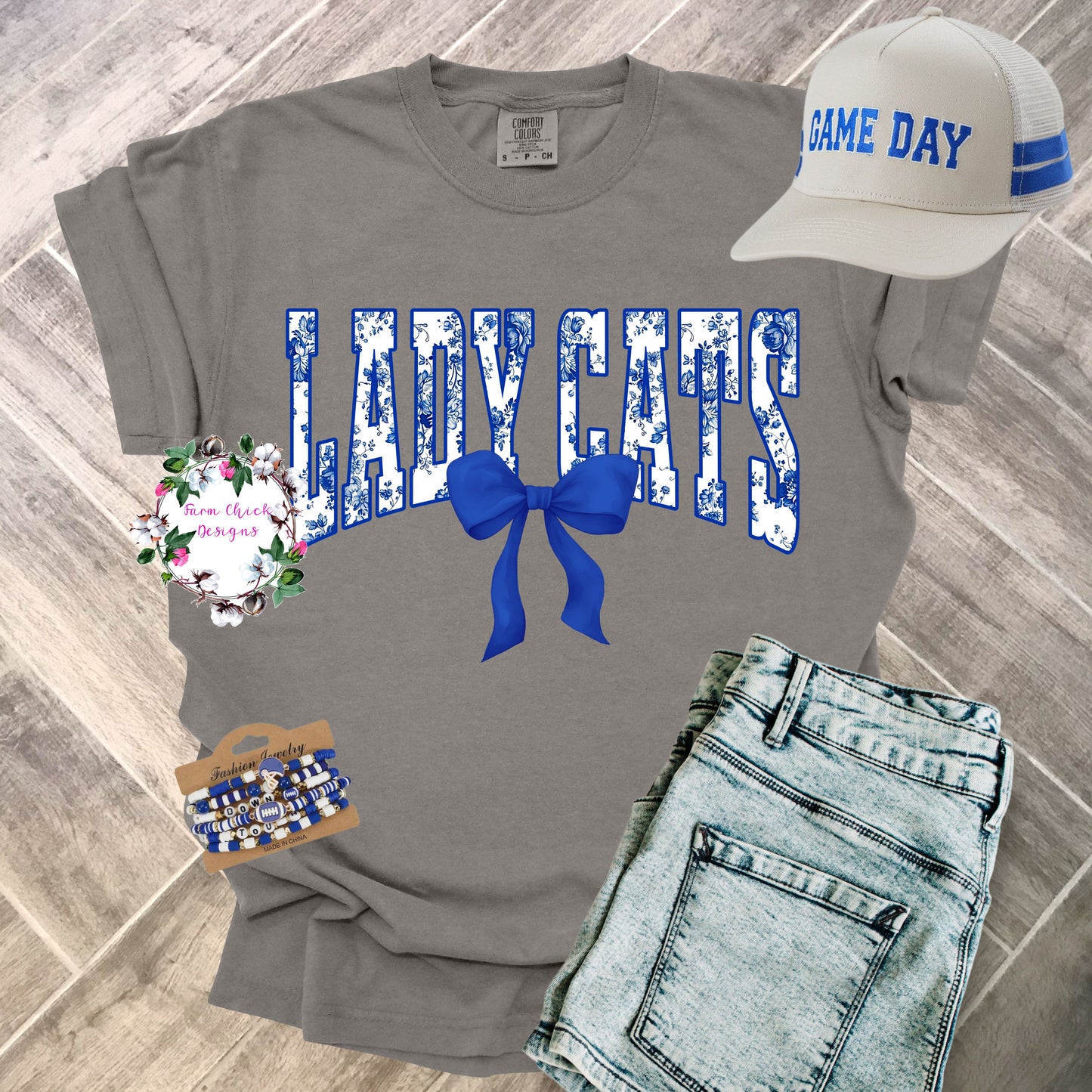 Lady Cats Blue Floral Toil Comfort Colors Tee (Adult & Youth)