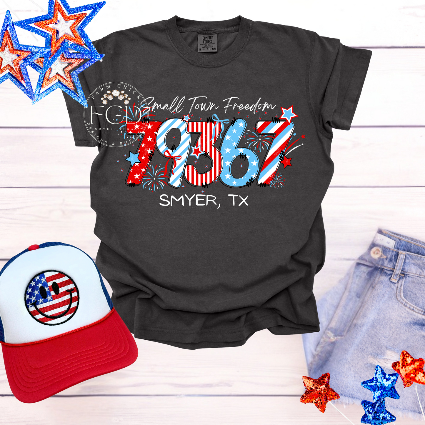Small Town Freedom Comfort Colors Custom Zip code Tee or Tank Top