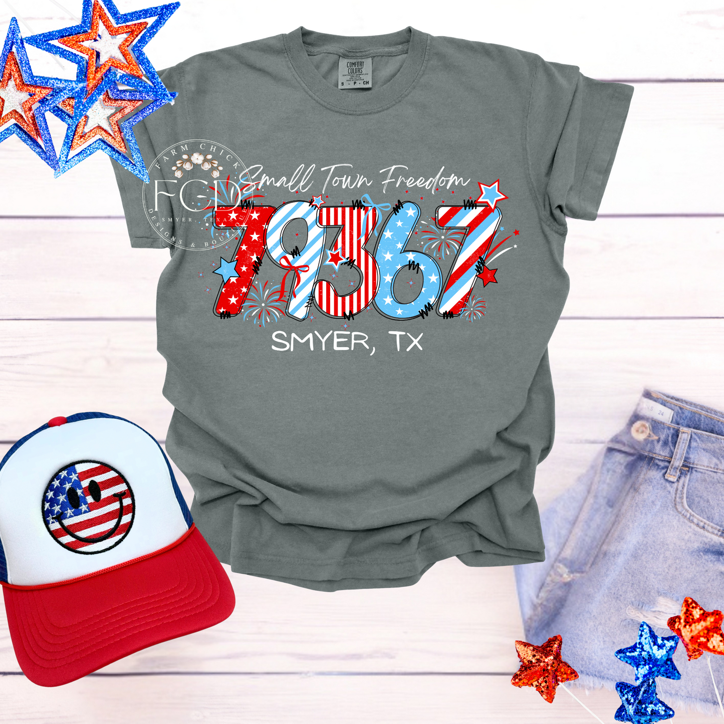 Small Town Freedom Comfort Colors Custom Zip code Tee or Tank Top