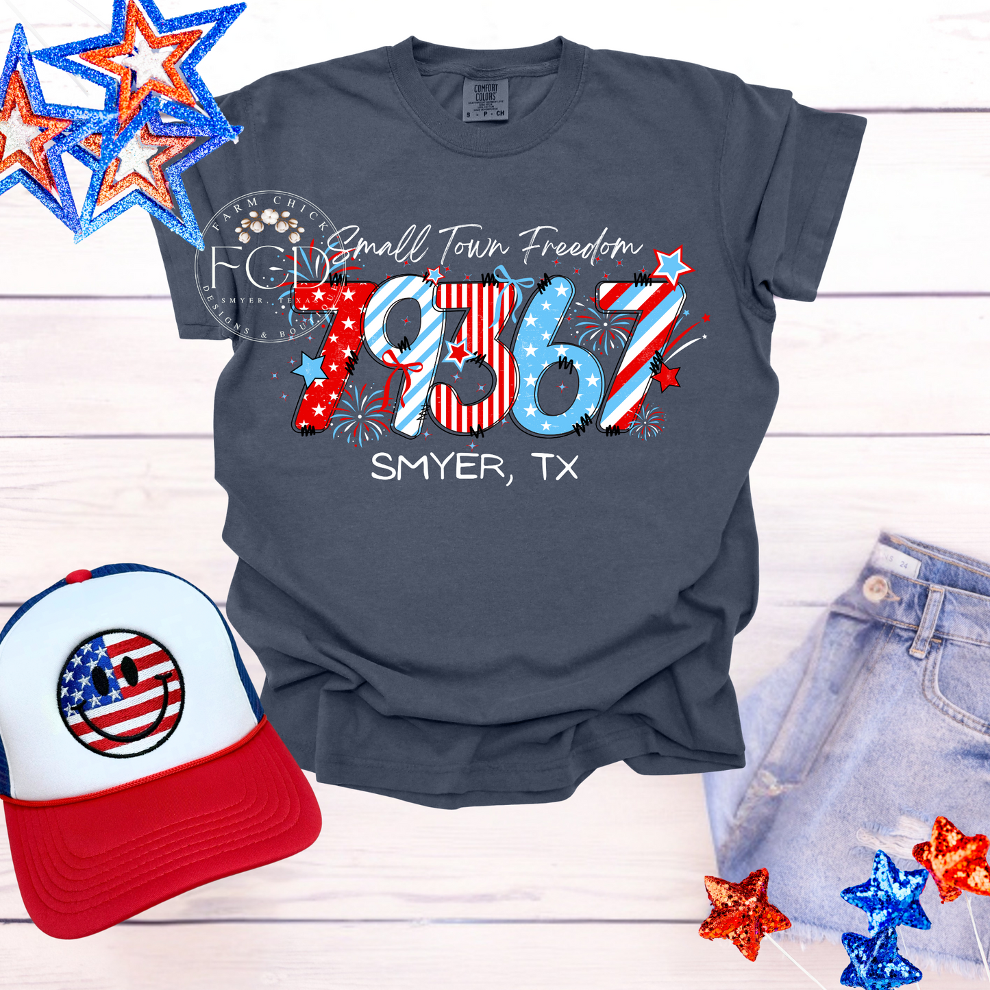 Small Town Freedom Comfort Colors Custom Zip code Tee or Tank Top