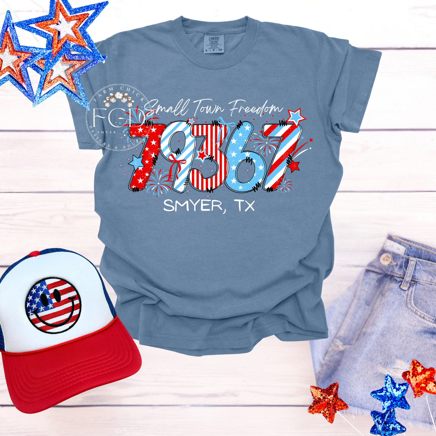 Small Town Freedom Comfort Colors Custom Zip code Tee or Tank Top