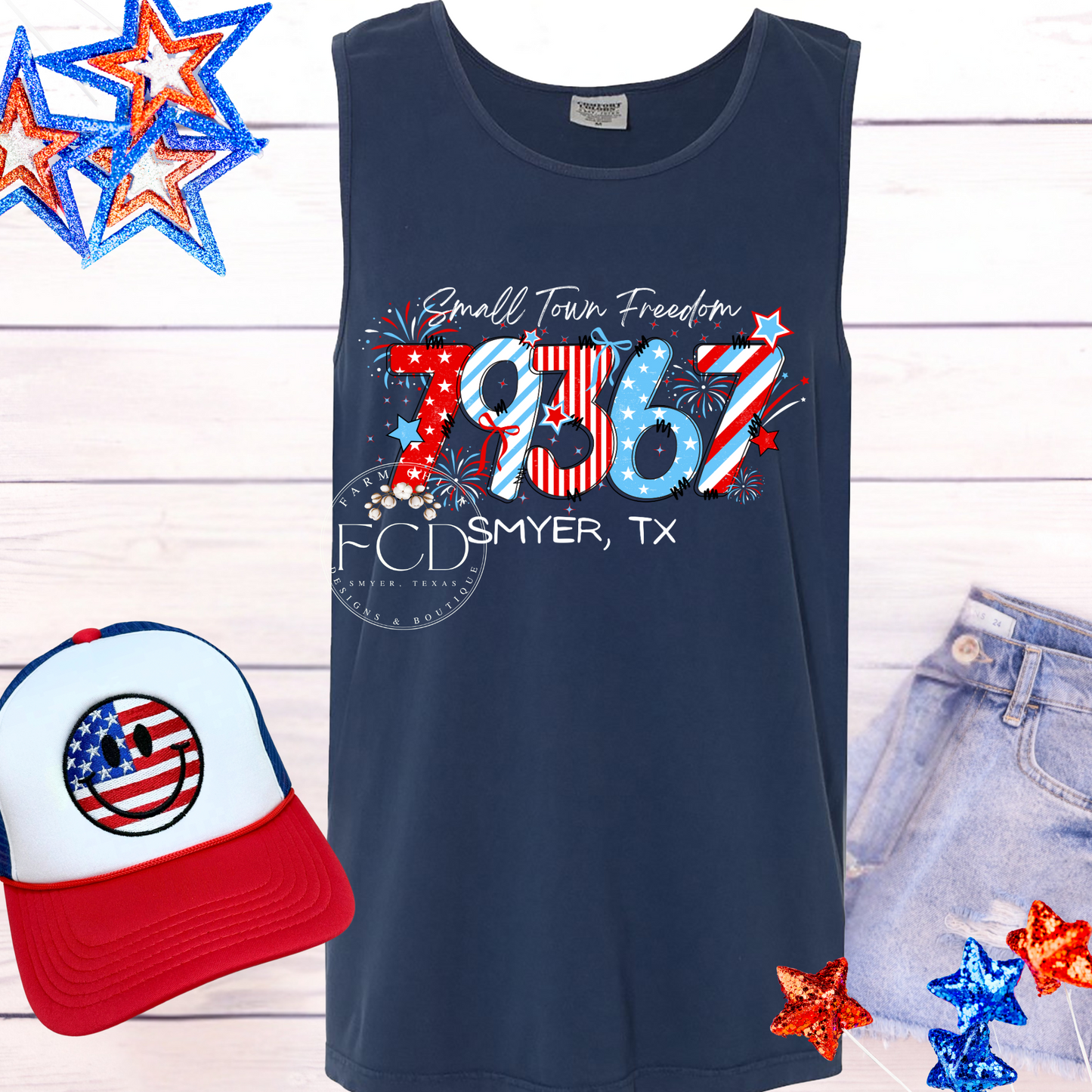 Small Town Freedom Comfort Colors Custom Zip code Tee or Tank Top