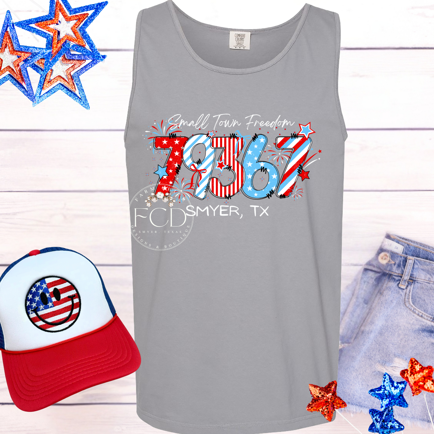 Small Town Freedom Comfort Colors Custom Zip code Tee or Tank Top