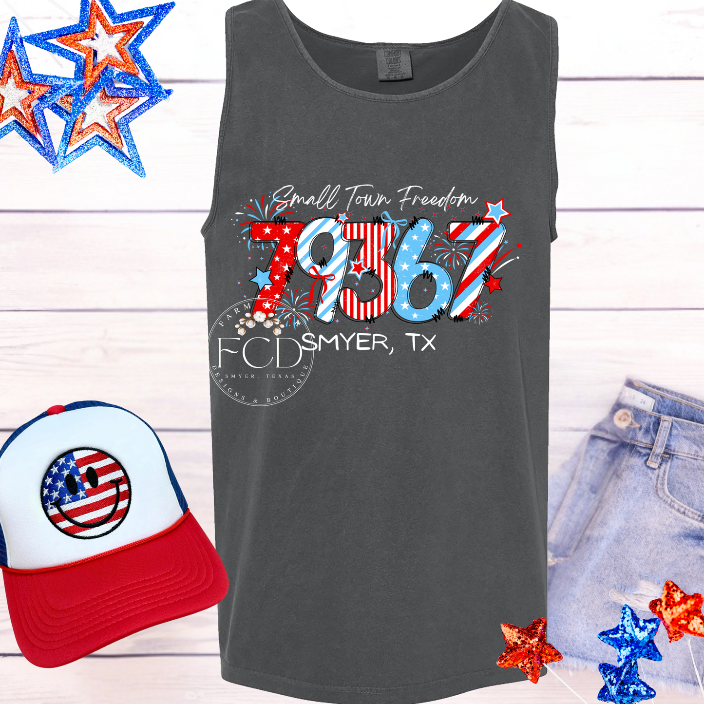 Small Town Freedom Comfort Colors Custom Zip code Tee or Tank Top