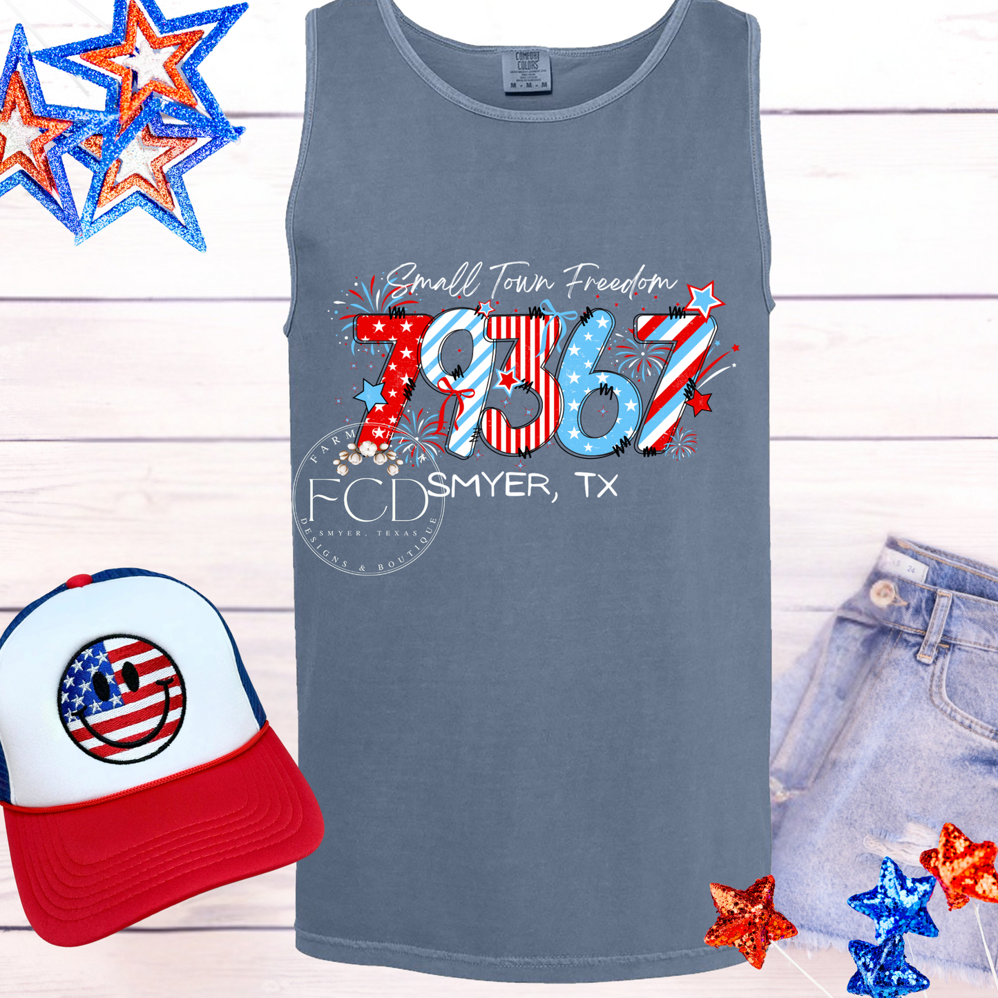 Small Town Freedom Comfort Colors Custom Zip code Tee or Tank Top