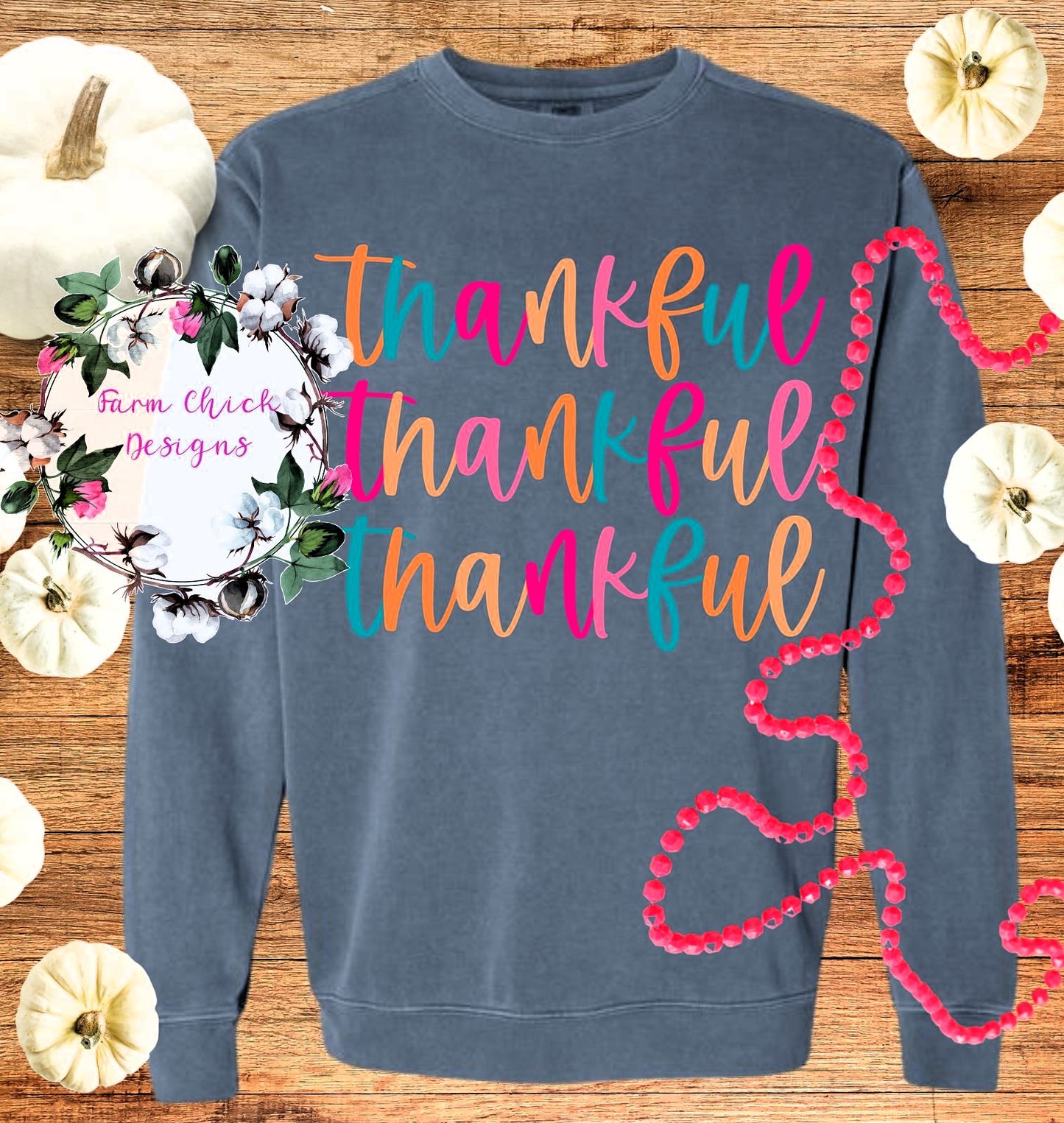 Adult Comfort Colors Bright Stacked Thankful Tee or Sweatshirt