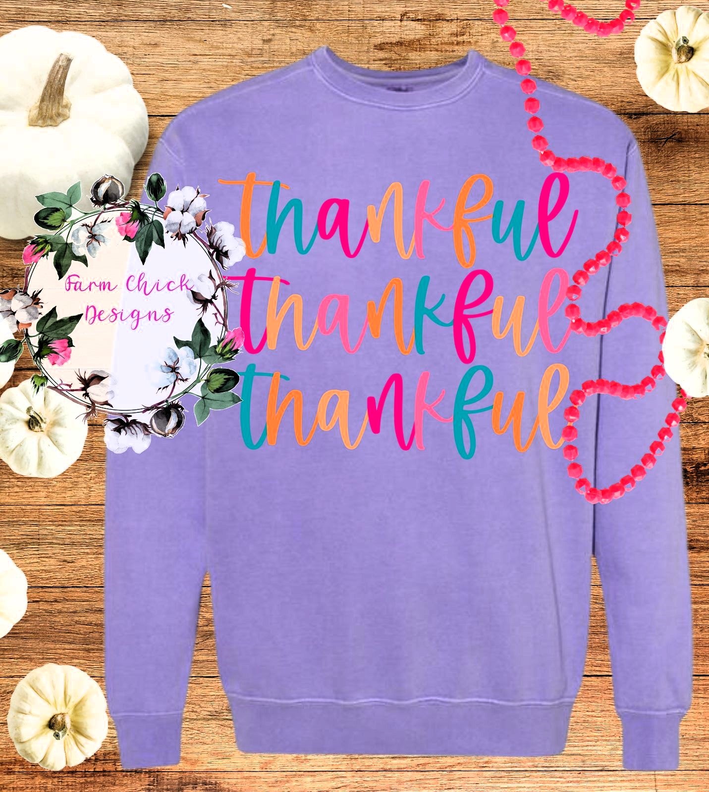Adult Comfort Colors Bright Stacked Thankful Tee or Sweatshirt