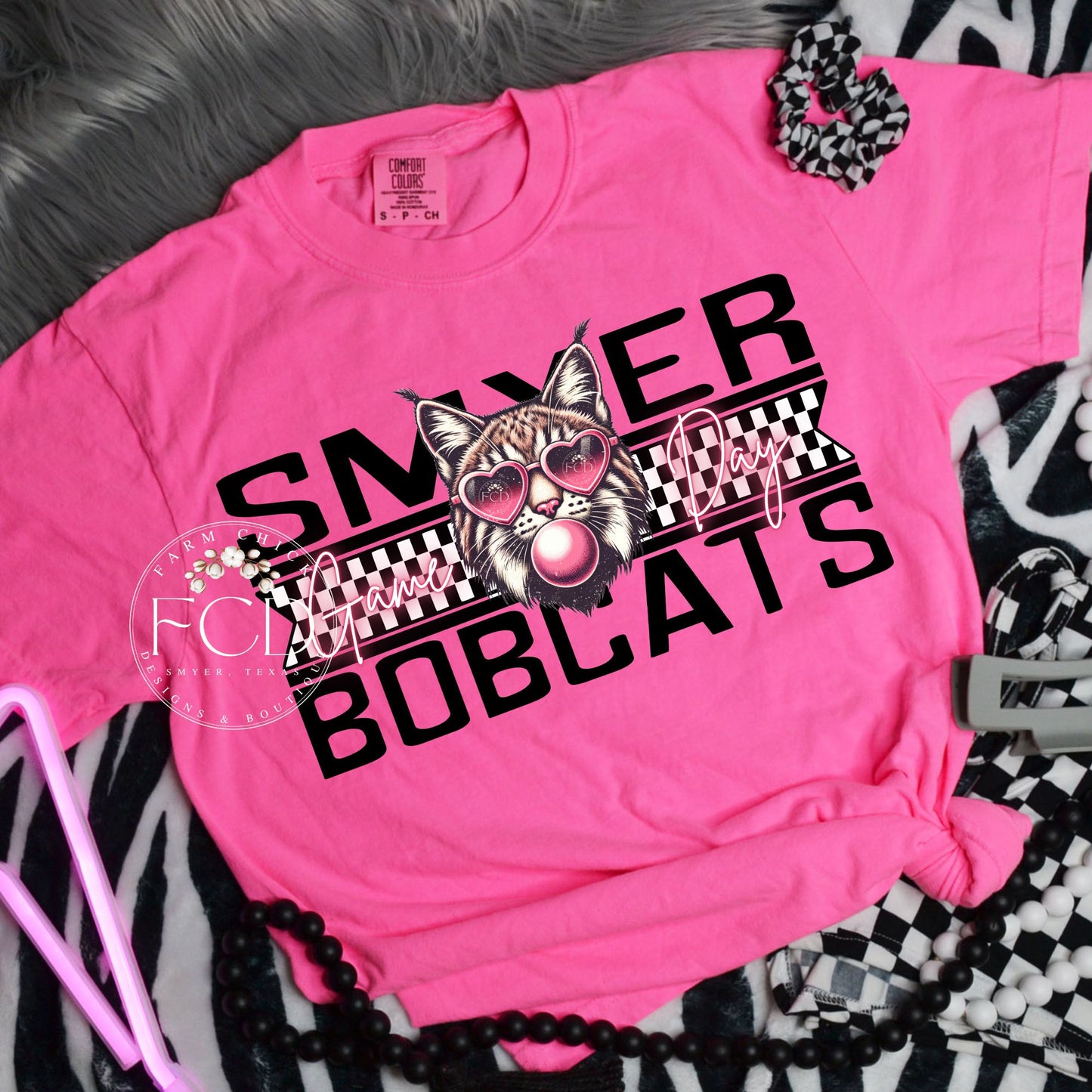 Smyer Bobcats Pink Bubble Mascot T-Shirt