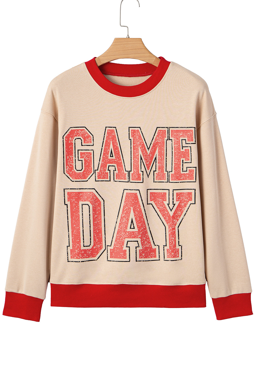 Oatmeal GAME DAY Letter Contrast Trim Baggy Sweatshirt