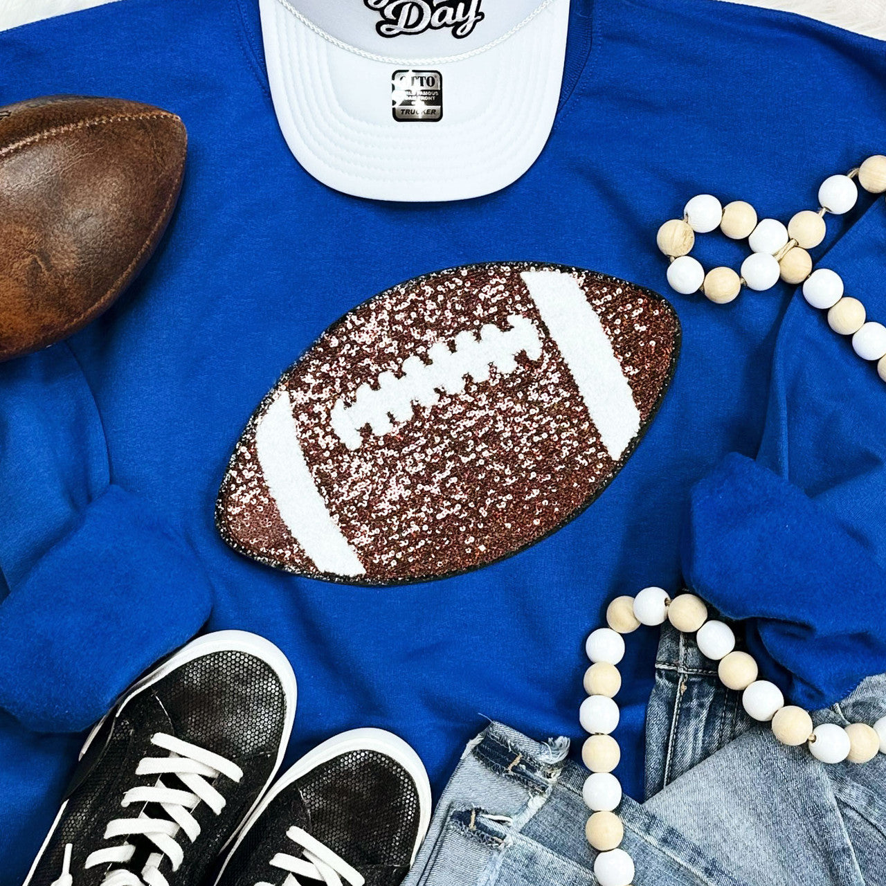 Sequin Football Patch Crewneck Sweatshirt