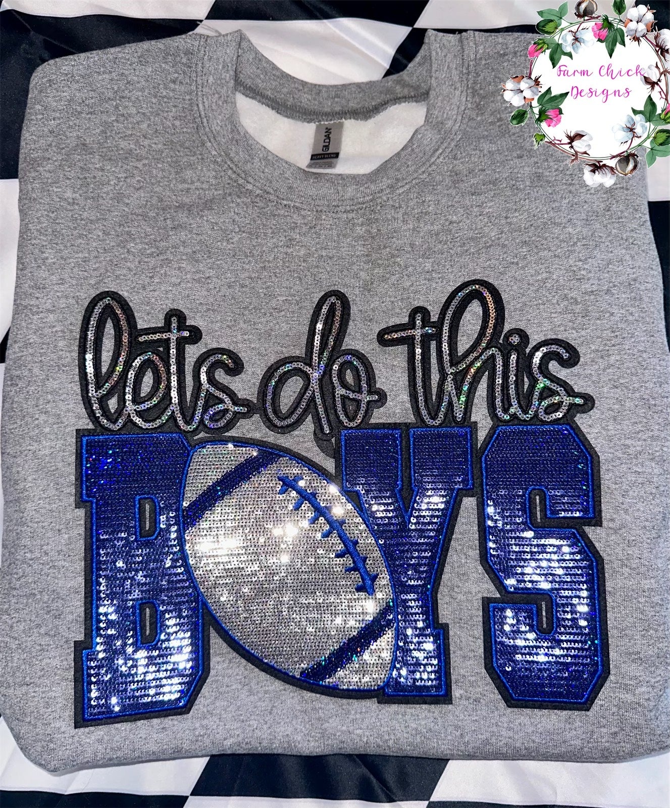 LET'S DO THIS BOYS ROYAL BLUE SEQUIN PATCH SWEATSHIRT