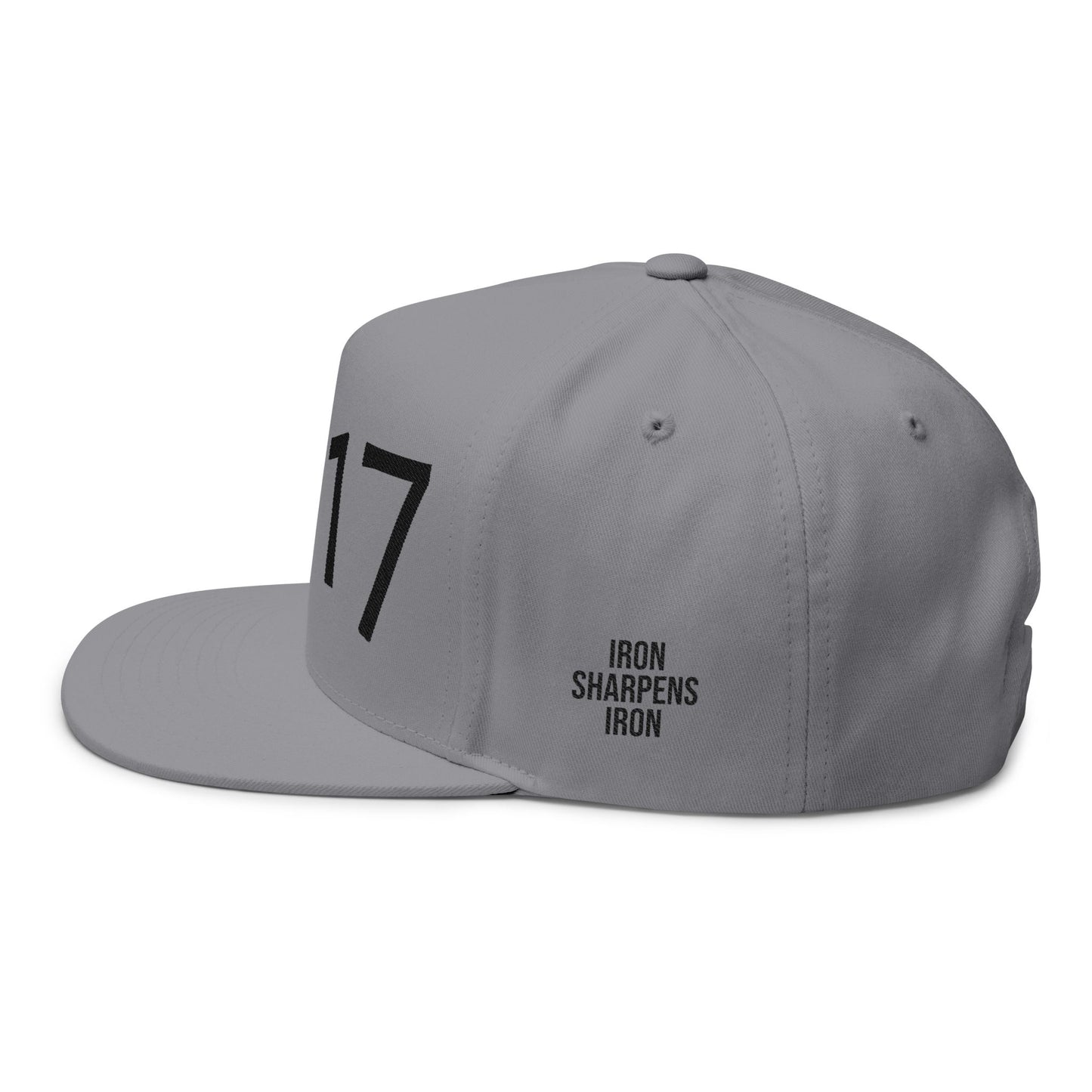 Proverbs 27:17 Embroidered Flat Bill Cap — "Iron Sharpens Iron" Snapback