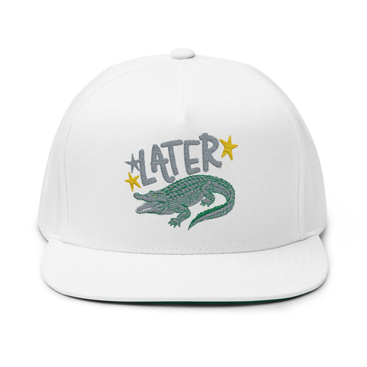 Embroidered 'Later Gator' Flat Bill Cap — Sparkle Crocodile Snapback
