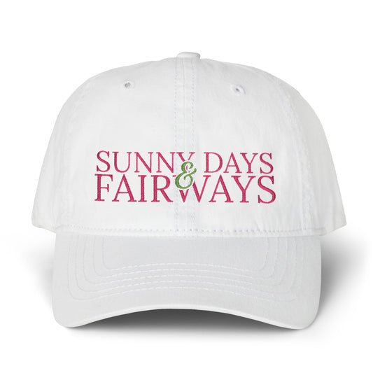 SUNNY DAYS AND FAIRWAYS EMBROIDERED PIGMENT DYED HAT