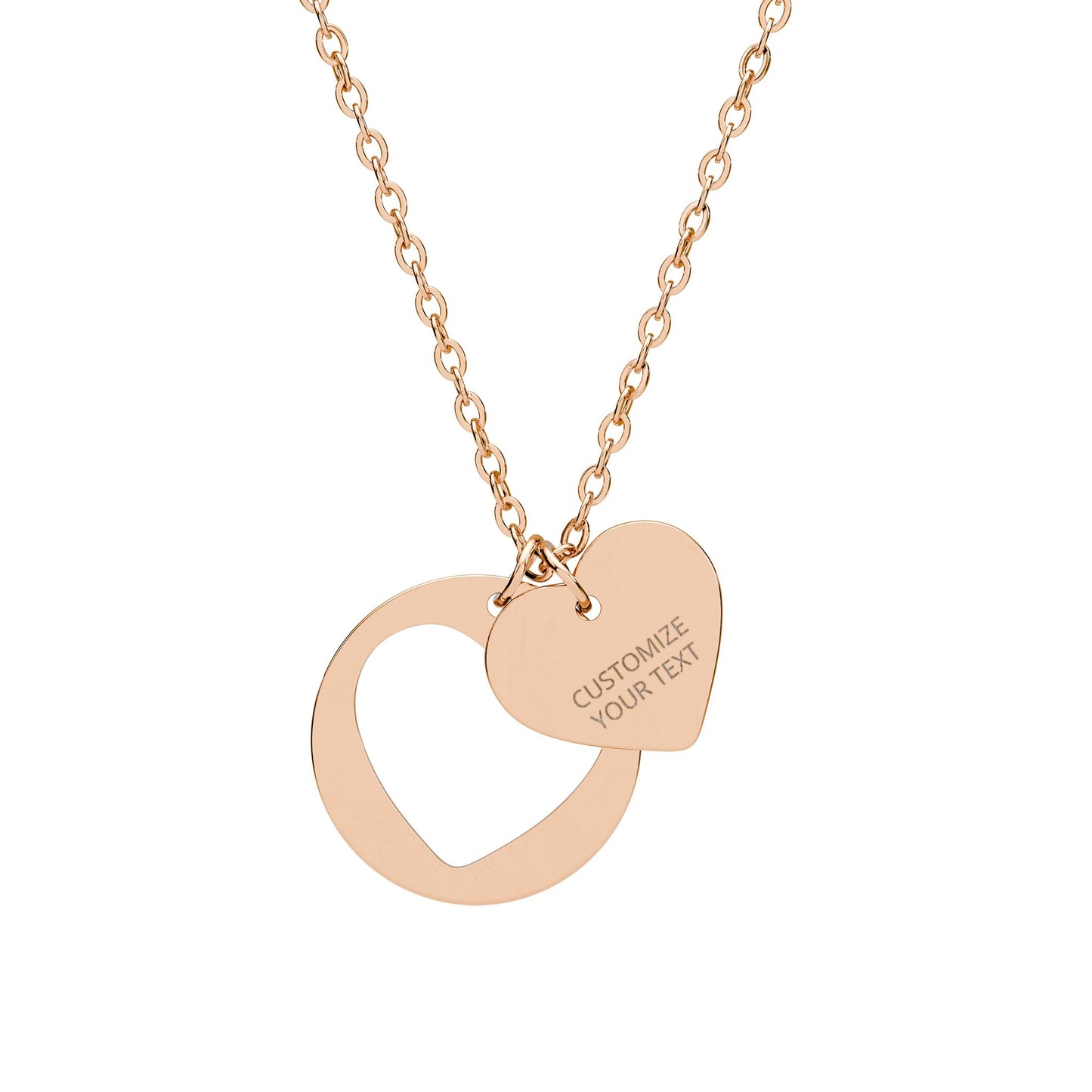 Engravable Heart Cutout Necklace — Personalized Double Pendant (Sterling Silver or Rose Gold)