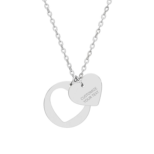 Engravable Heart Cutout Necklace — Personalized Double Pendant (Sterling Silver or Rose Gold)