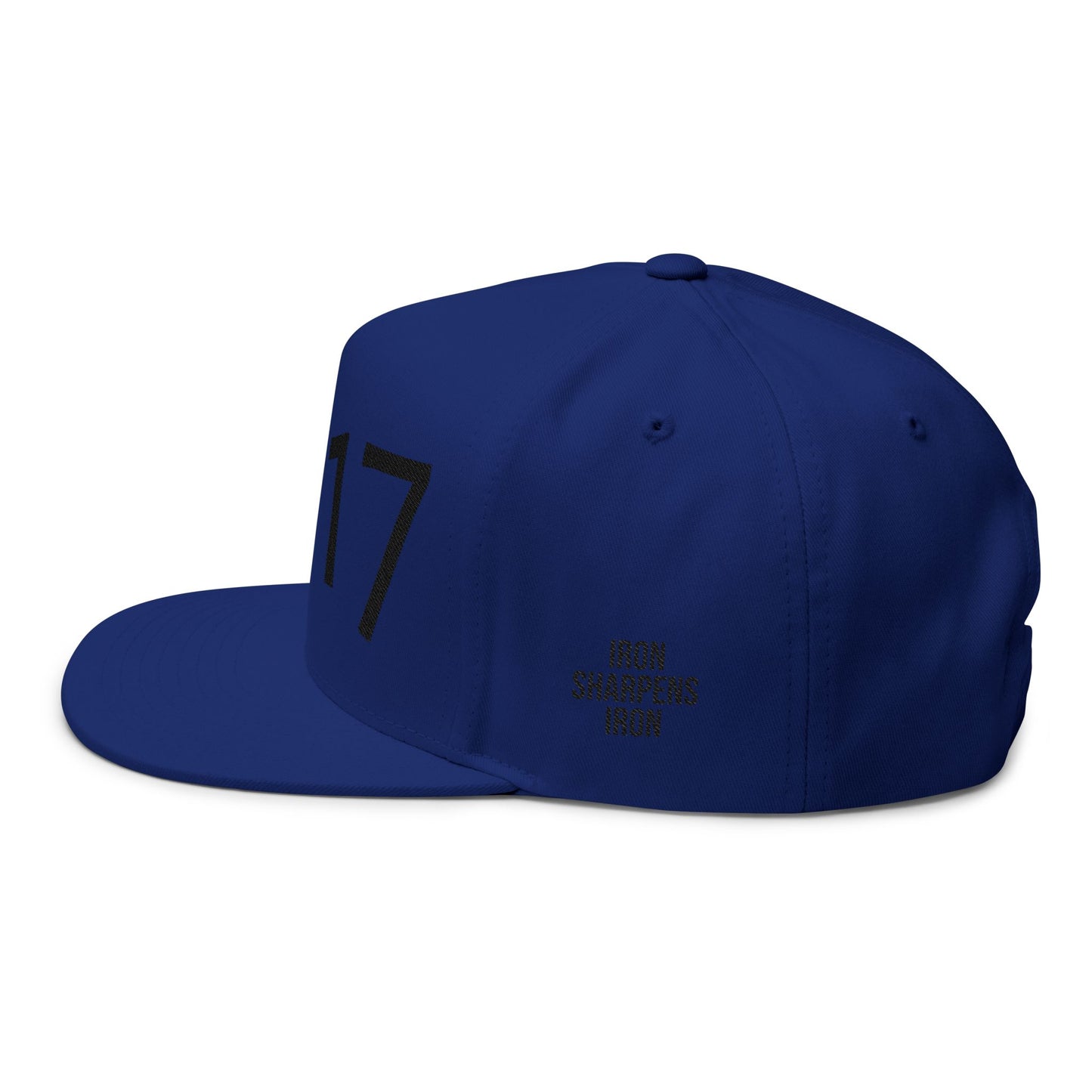 Proverbs 27:17 Embroidered Flat Bill Cap — "Iron Sharpens Iron" Snapback