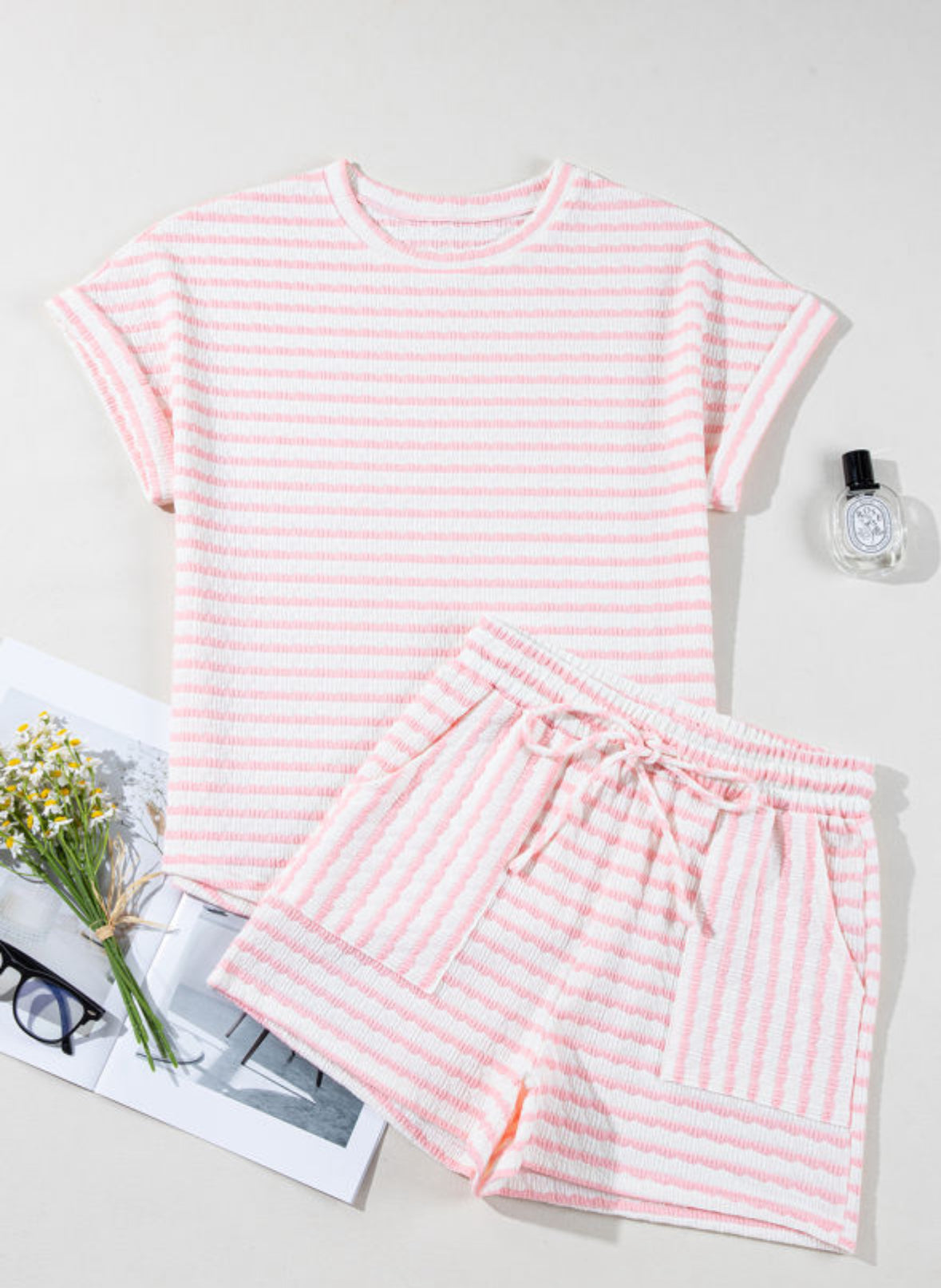 Striped 2 Piece Short Lounge Set