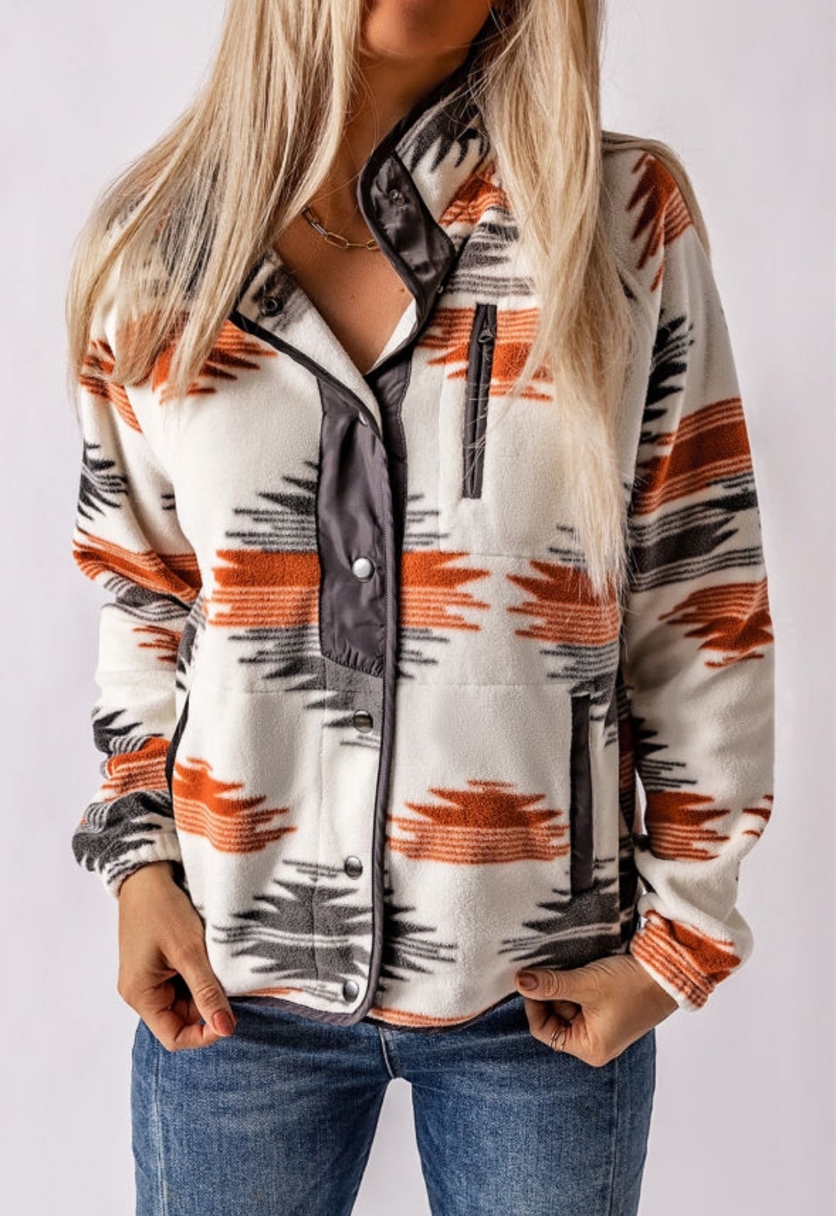 Rodeo Nights Aztec Fleece Button Up Jacket