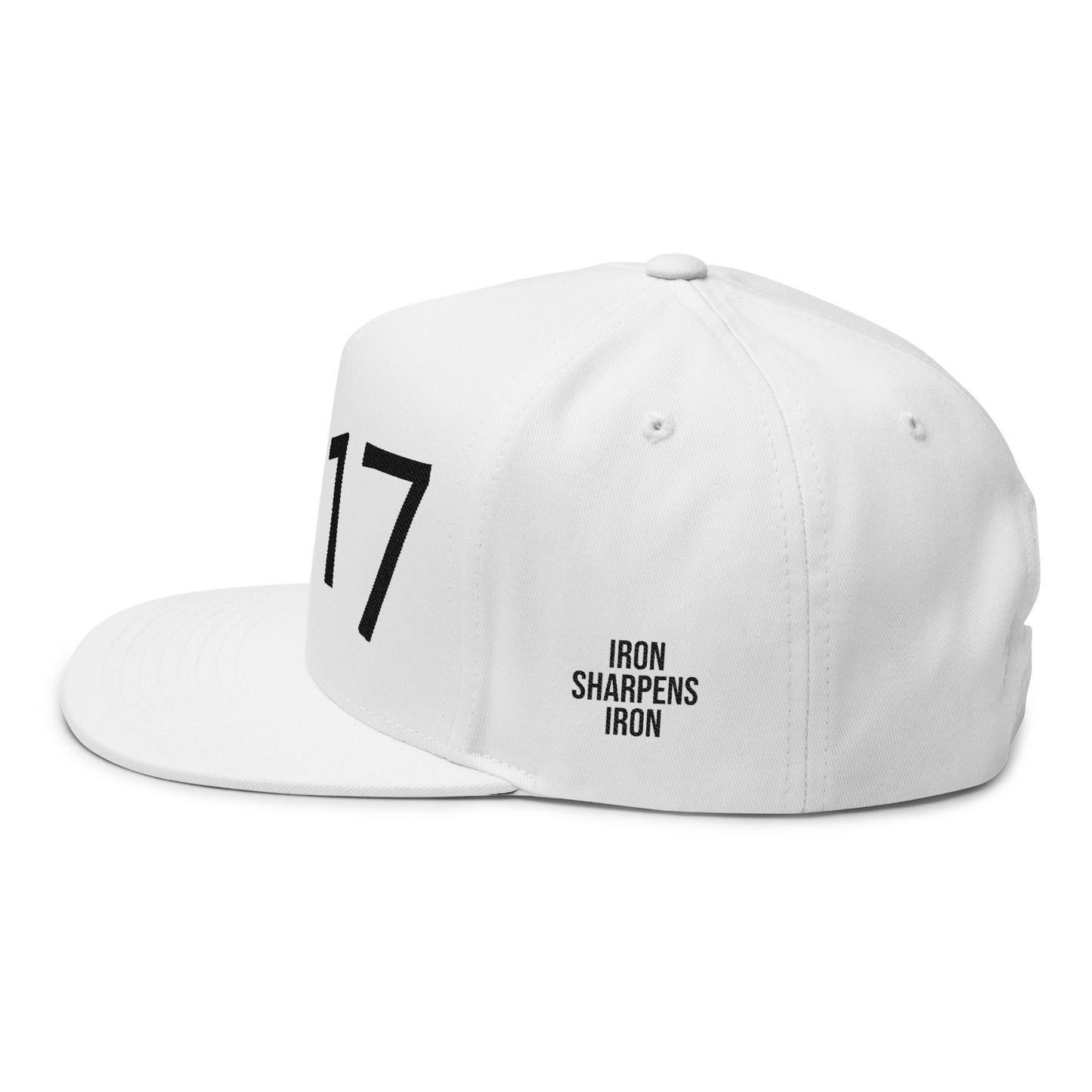 Proverbs 27:17 Embroidered Flat Bill Cap — "Iron Sharpens Iron" Snapback