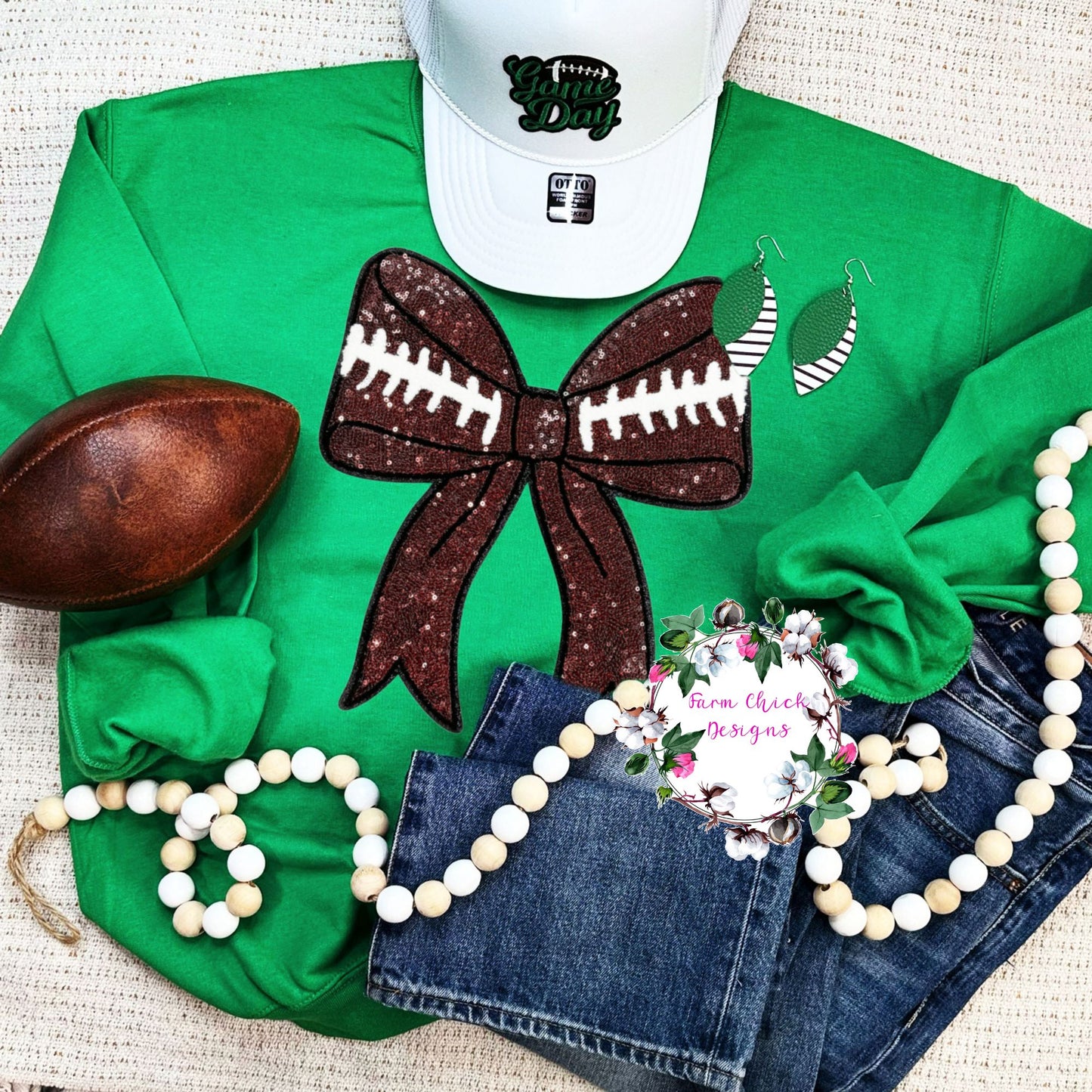 SEQUIN FOOTBALL BOW SWEATSHIRT