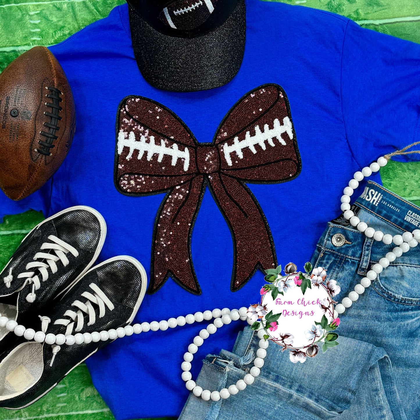 SEQUIN FOOTBALL BOW SWEATSHIRT