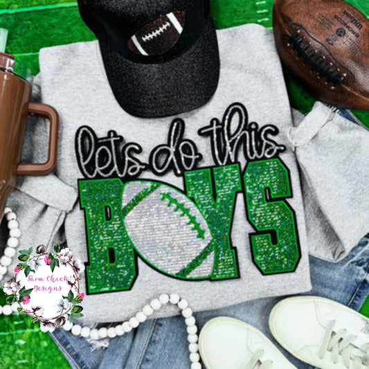 LET'S DO THIS BOYS GREEN AND SILVER SEQUIN PATCH SWEATSHIRT