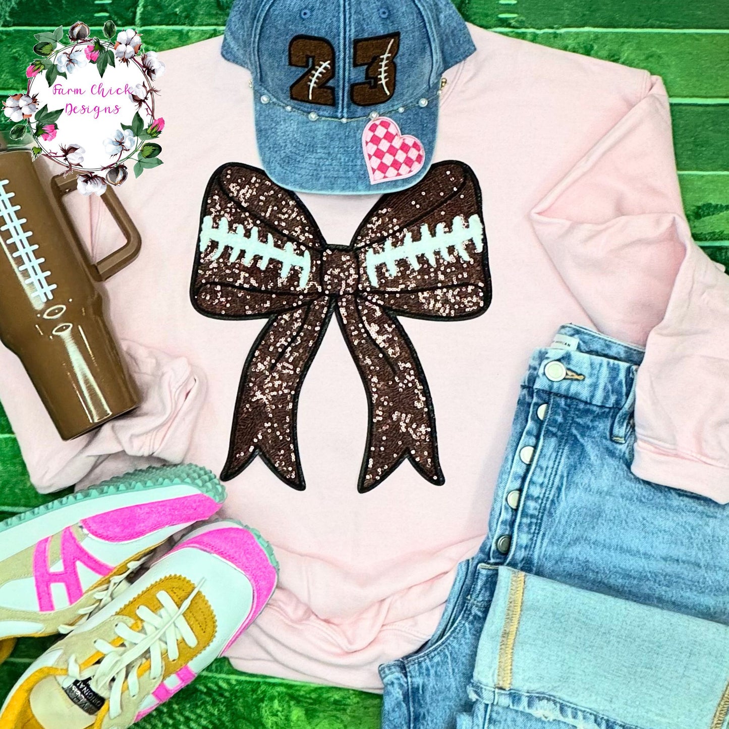 SEQUIN FOOTBALL BOW SWEATSHIRT