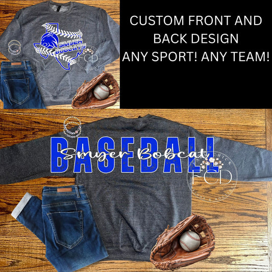 CUSTOM CREWNECK SWEATSHIRT WITH OVERSIZED PRINT ACROSS BACK