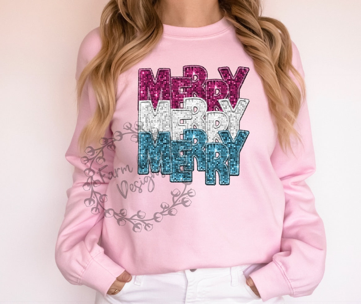 Stacked Merry Faux Sequin Embroidered