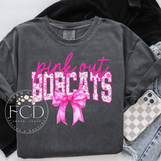 Pink Out Floral Toil Bobcats Comfort Colors Youth and Adult