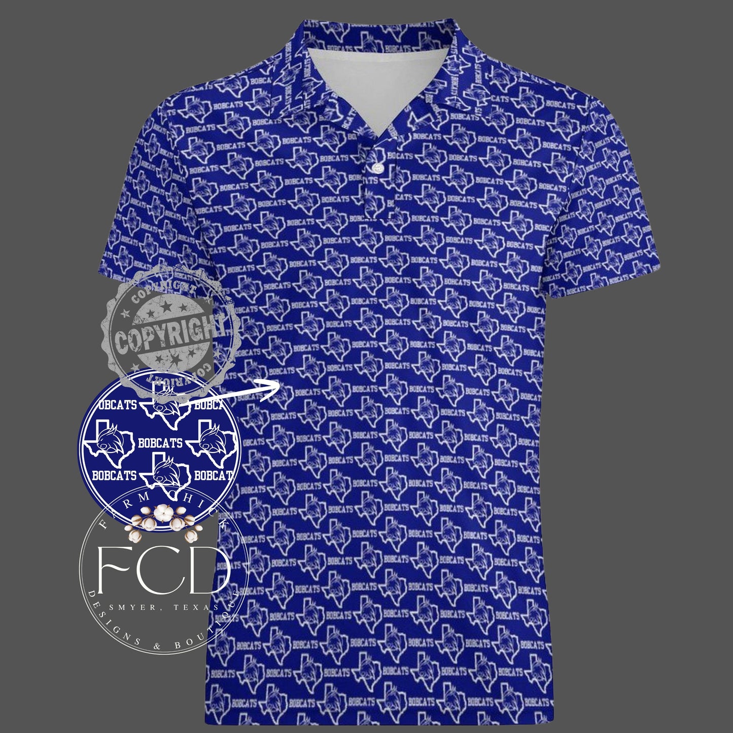 SMYER BOBCAT BLUE LOGO POLO