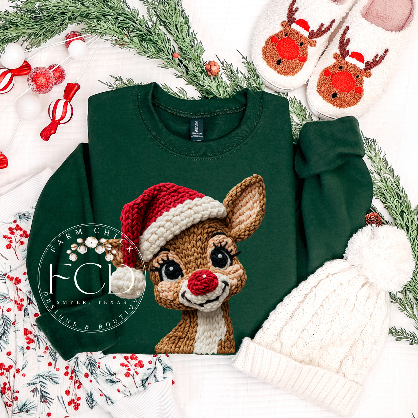 FAUX YARN RUDOLPH SWEATSHIRT