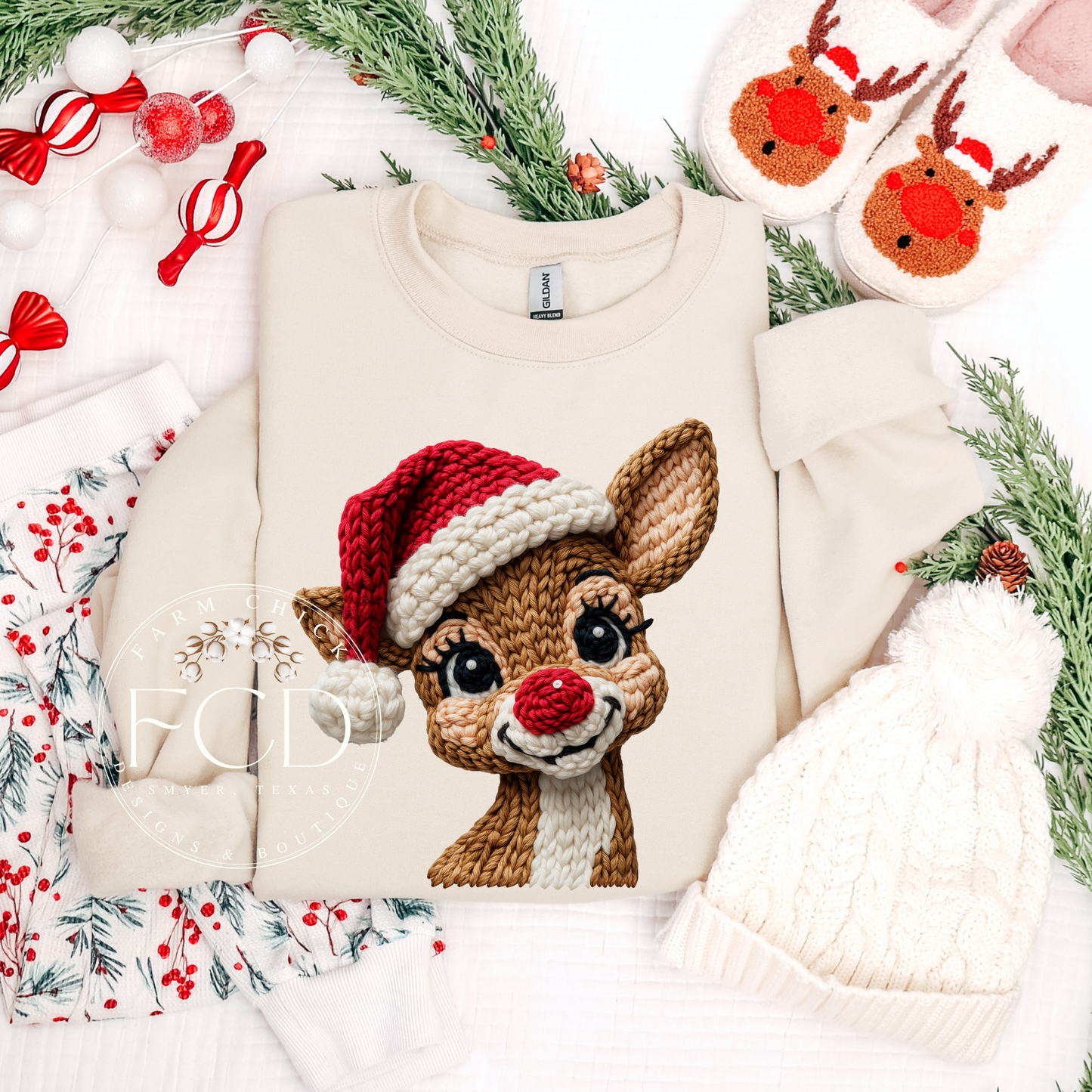 FAUX YARN RUDOLPH SWEATSHIRT