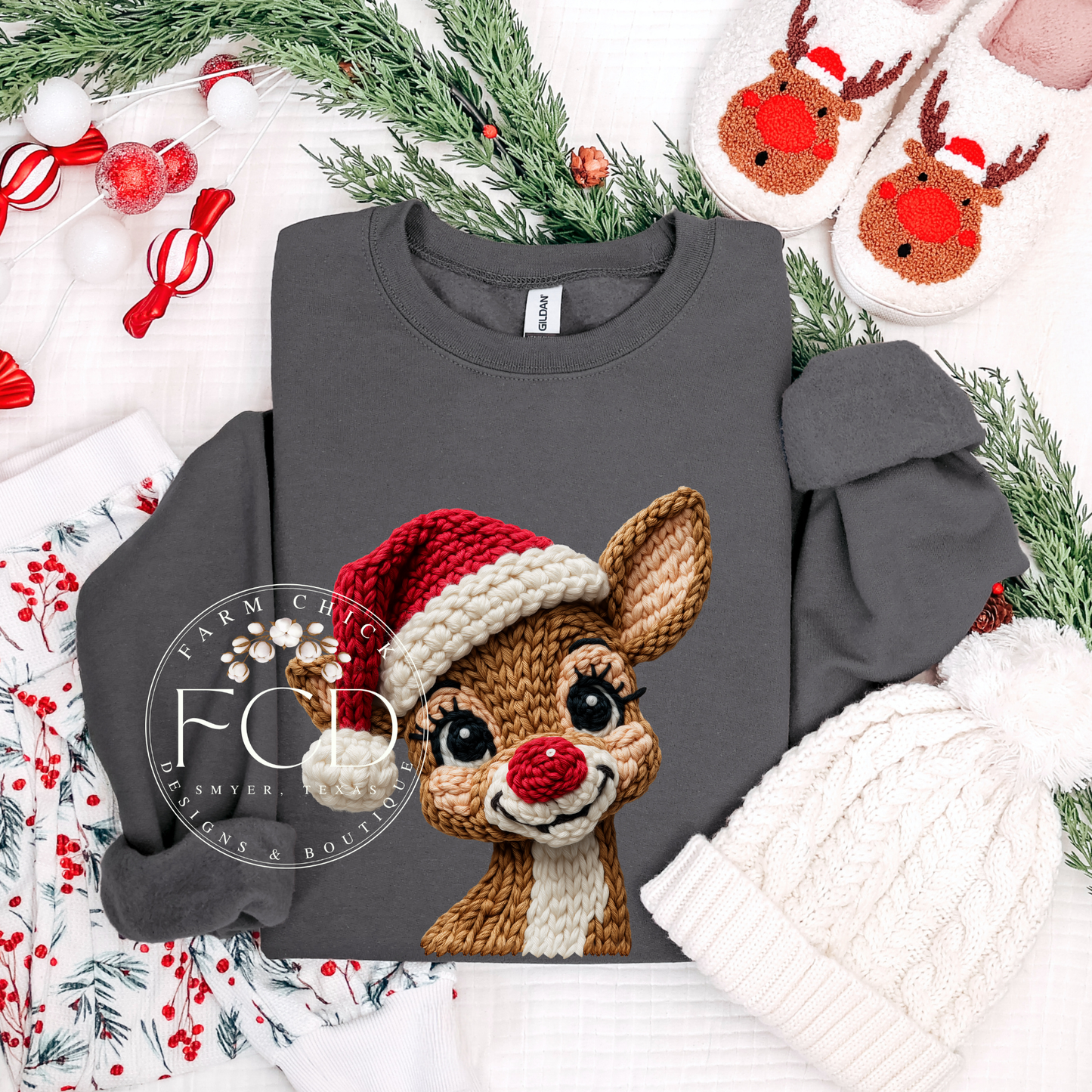 FAUX YARN RUDOLPH SWEATSHIRT