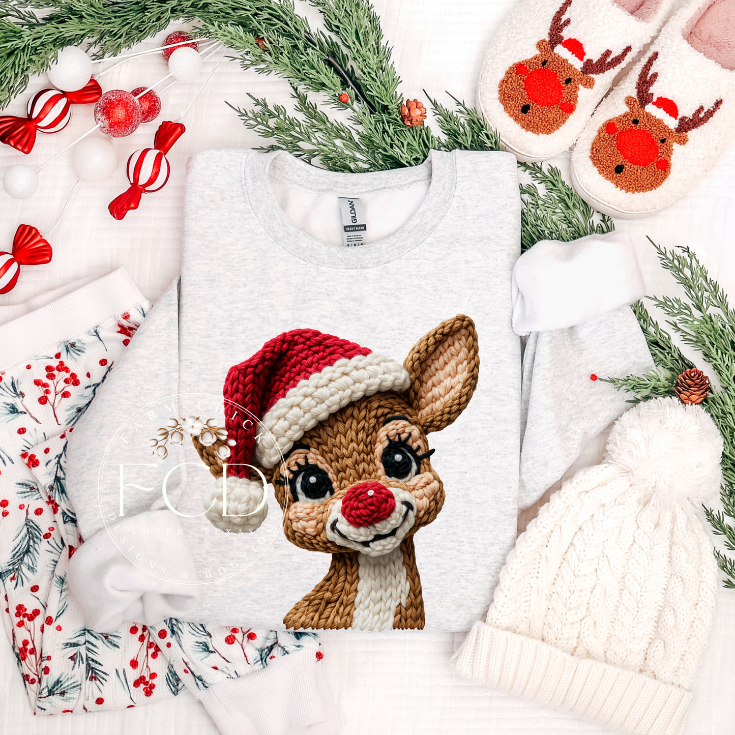 FAUX YARN RUDOLPH SWEATSHIRT