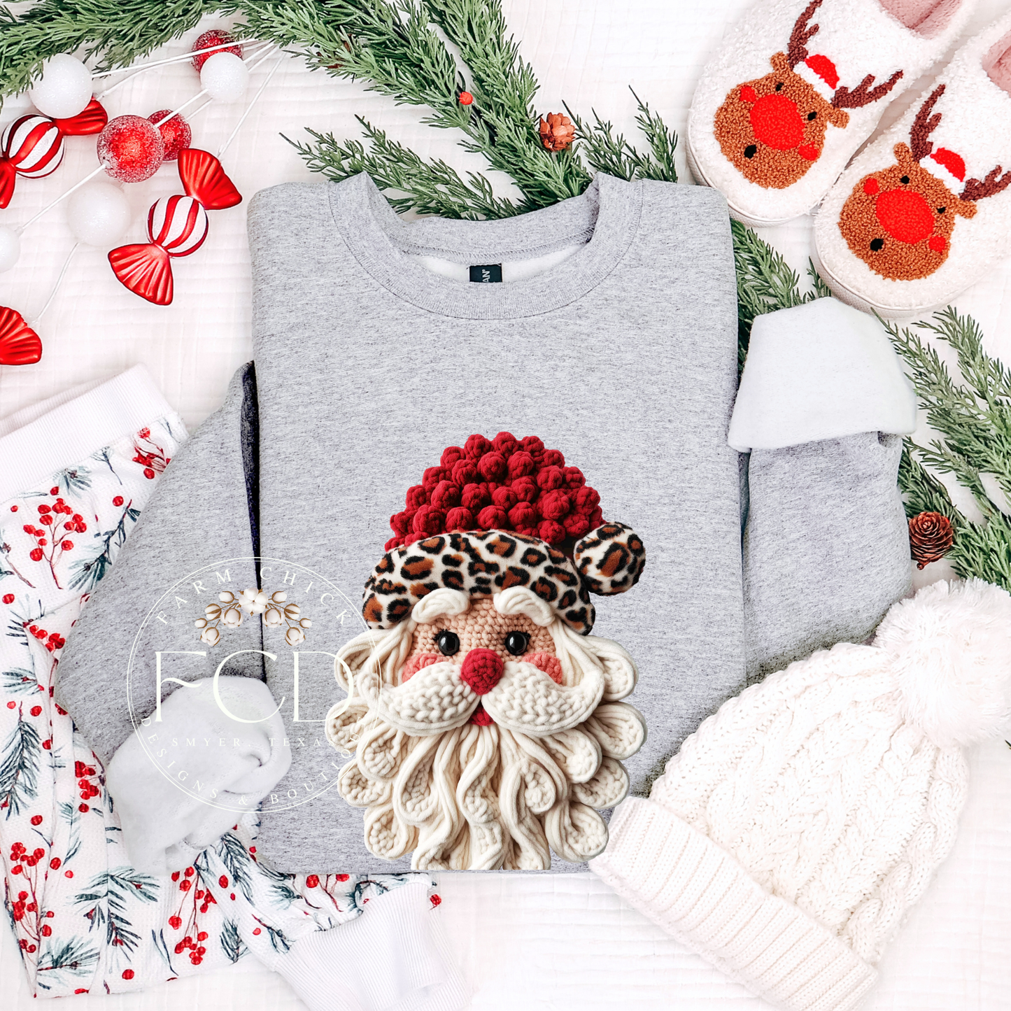 TIS THE SEASON FAUX YARN SANTA TEE OR SWEATSHIRT
