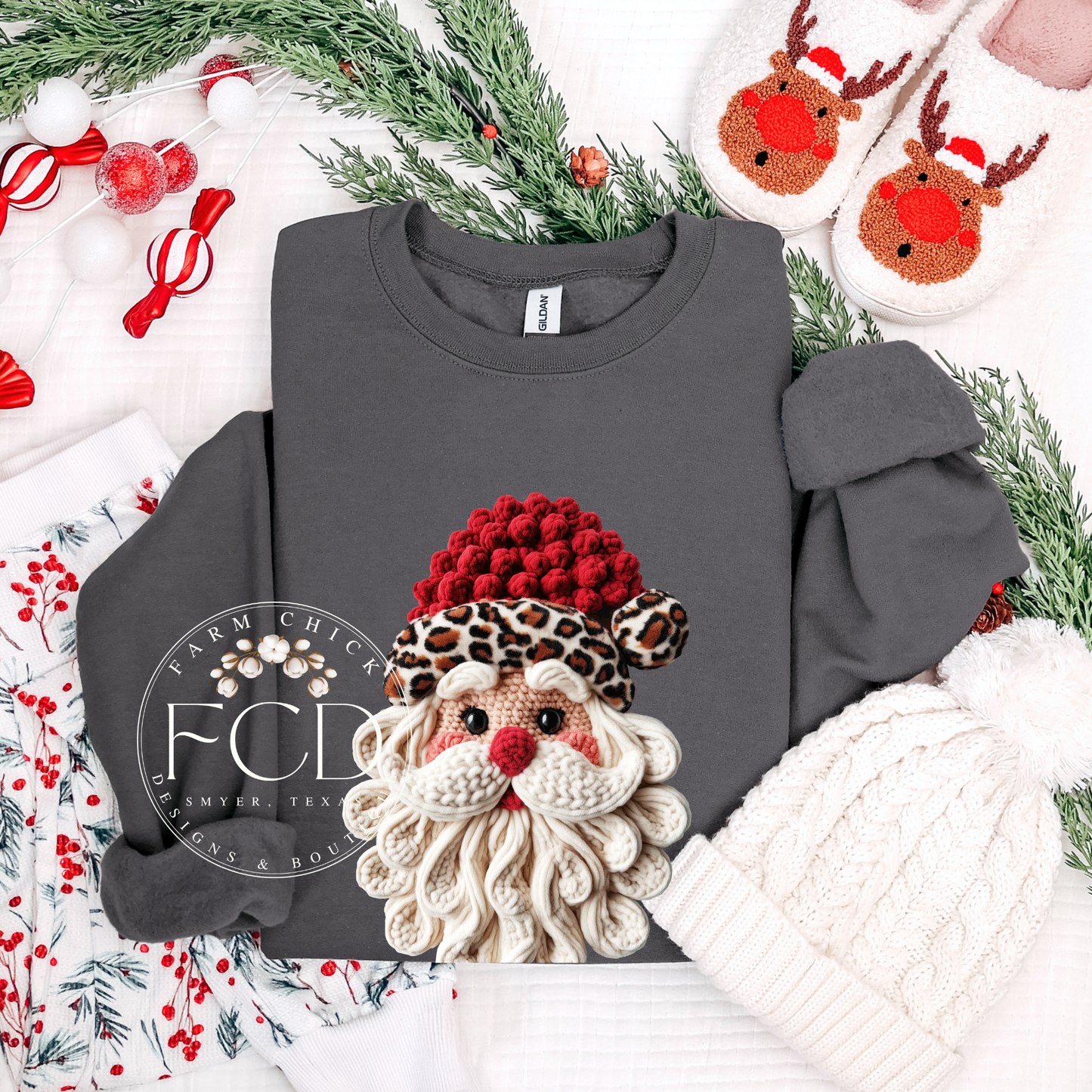 TIS THE SEASON FAUX YARN SANTA TEE OR SWEATSHIRT